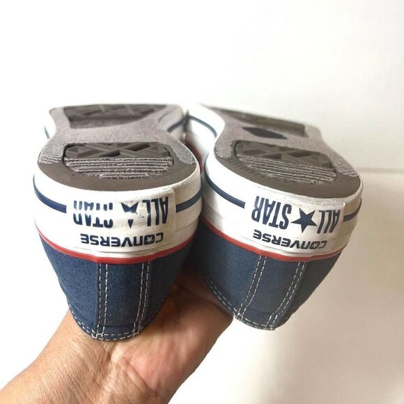 Converse All Star Skate Shoe Men 7 Blue Red Cream Striped Tongue Low Top Lace Up - Picture 7 of 10